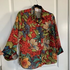Alfred Dunner Floral Blouse Womens 6P Collared Tropical Vacation Lightweight